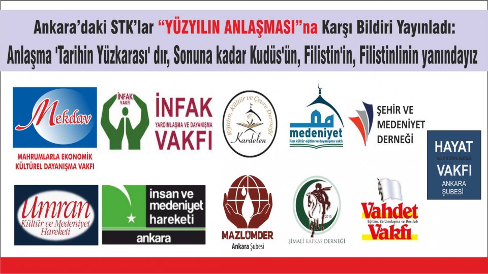 Mazlumder:Apartheid rejimi İsrail, Kudüs’ü Yahudileştirmeye ve Filistindeki işgaline son versin / Yüzyılın Anlaşması'na Karşı Ankaradaki STK'lardan Ortak Bildiri: Tarihin Yüzkarası Bir Anlaşmadır ve Yok Hükmündedir