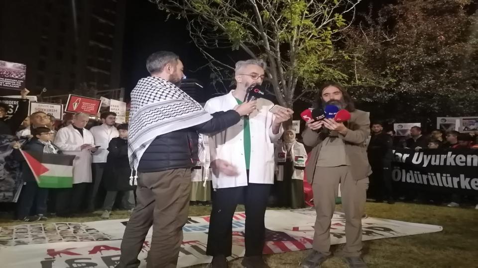 Ankara'da Filistin Dayanışma Platformu,  Özgür Filistin için Yürüyüş Yaptı.. / Filistin Dayanışma Platformu, ABD Büyükelçiliği önünde İsrail'in Şifa Hastanesi'ne yönelik saldırılarını protesto etti